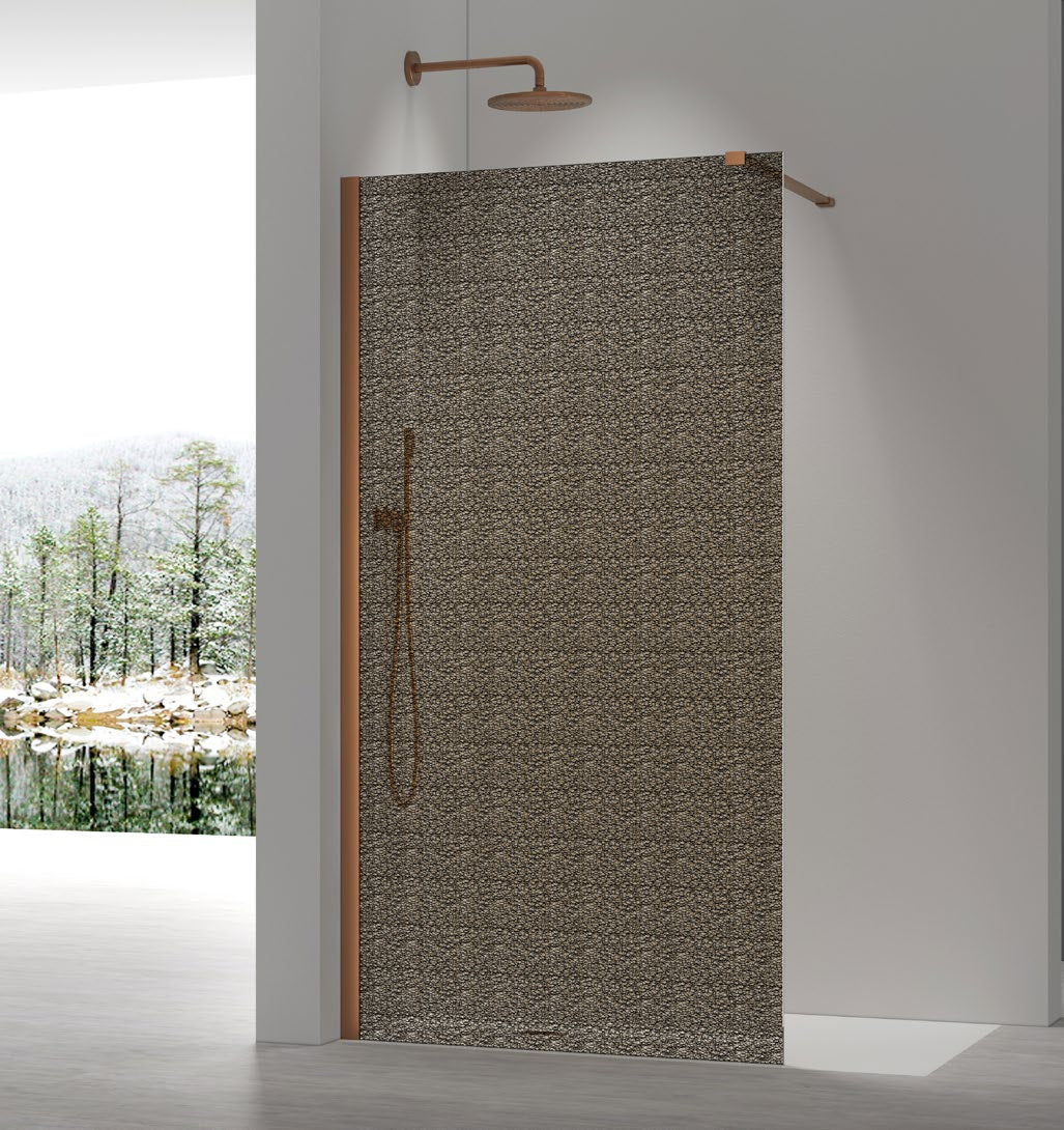 8+ Organic Black & Gold Pattern Walk-In Shower Panel; brochure range photograph