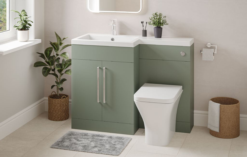 Lena L-Shape Furniture Pack with Doors; brochure range photograph, handing shown is illustrative