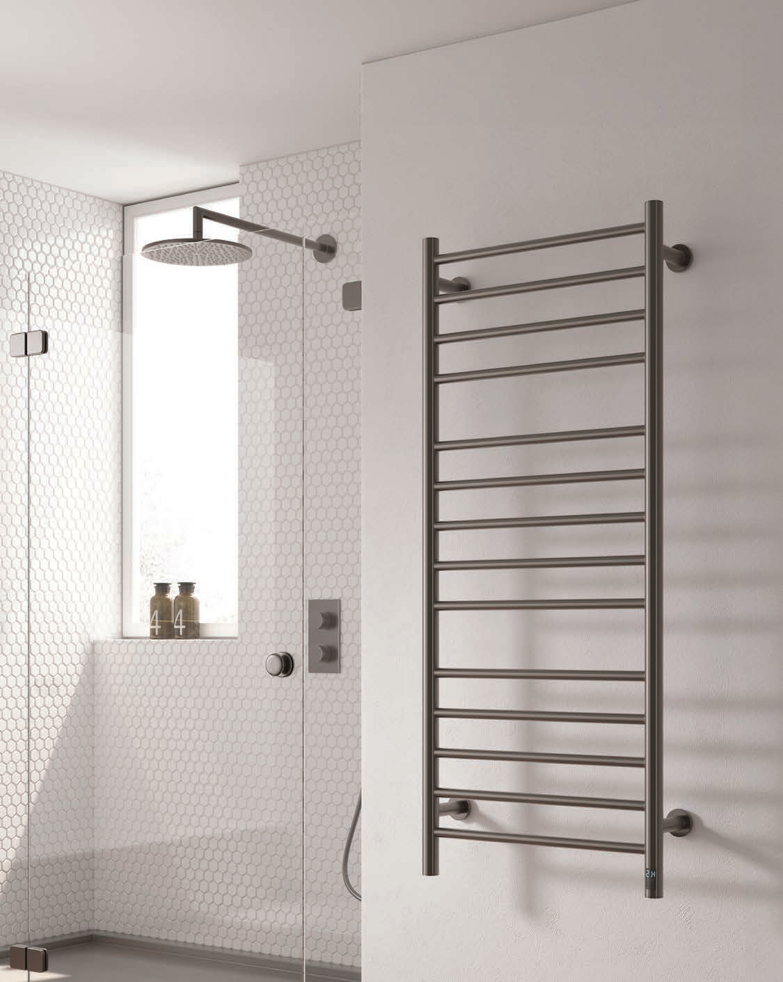 Reina Arnage — Reina brochure page 142; Brushed Gun Metal; pictured size 1200 x 500 mm