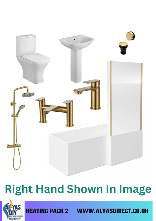 L-Shaped Brushed Brass Complete Shower Bathroom Suite