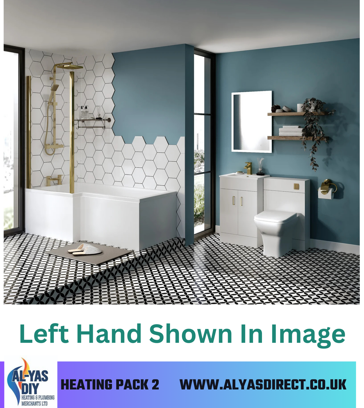 Luxury L-Shaped Shower Bathroom Suite – Brushed Brass