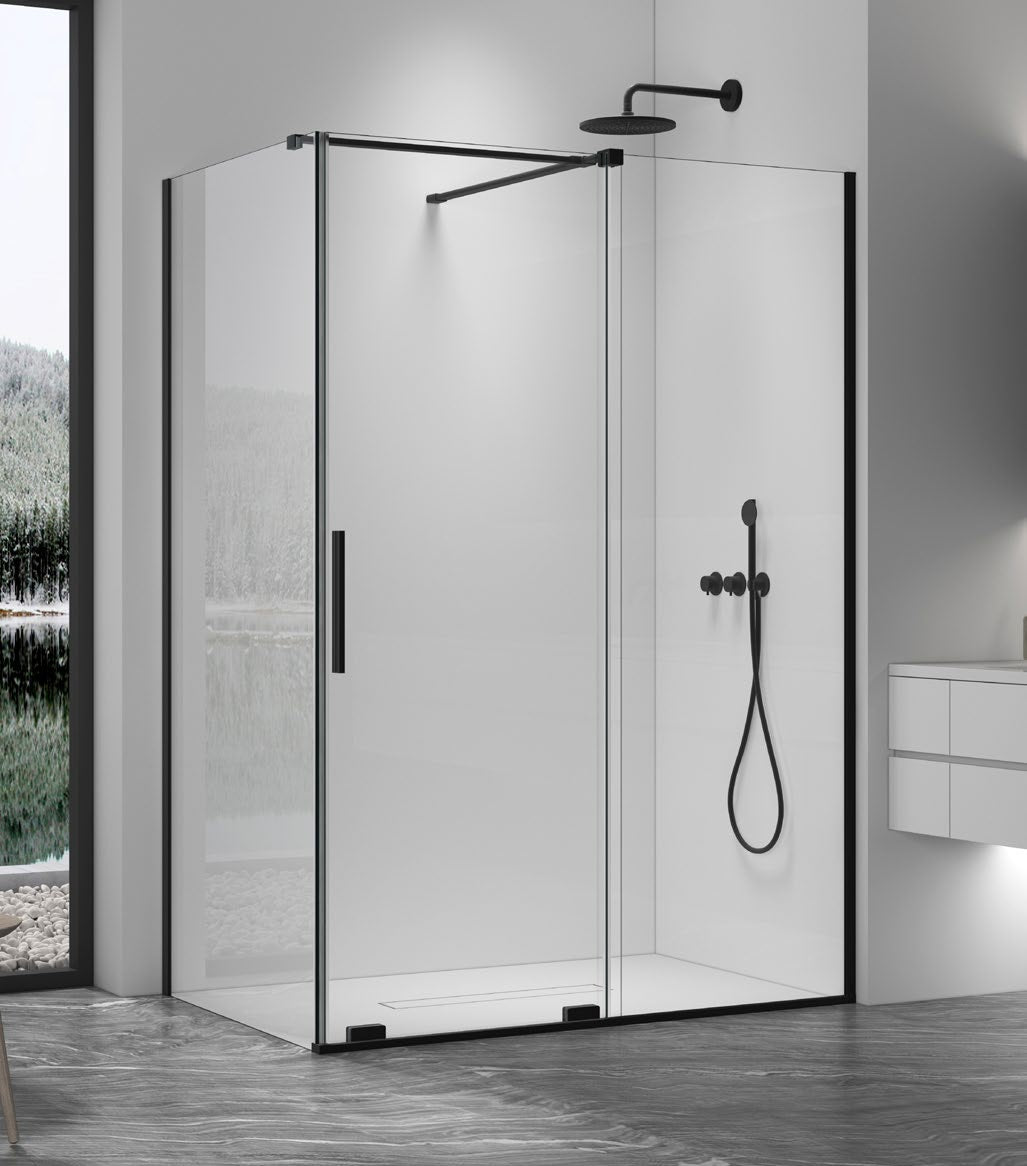 8+ Serene Shower Side Panel Matt Black installation; other components sold separately