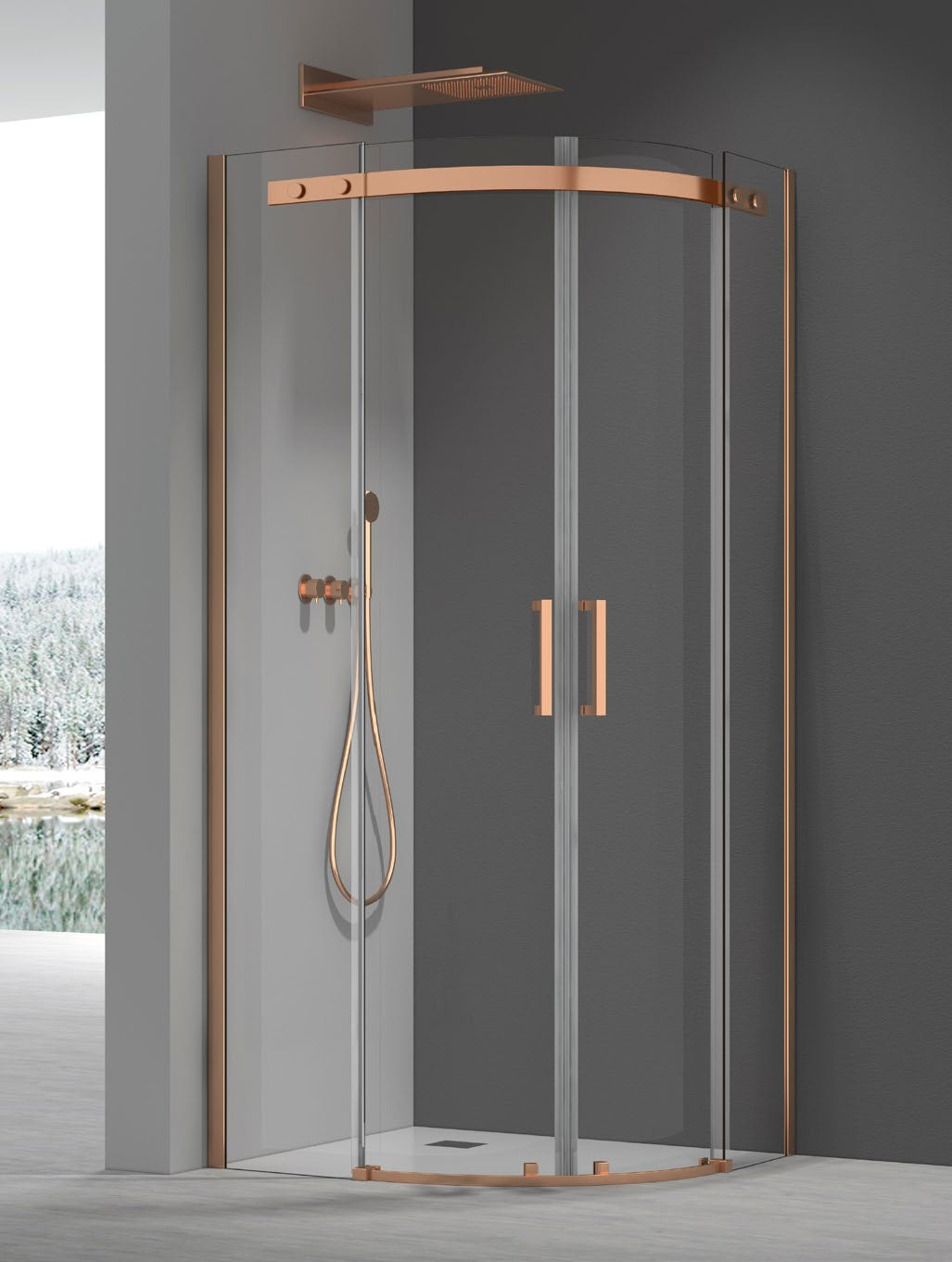 8+ Elite Two Door Quadrant Enclosure Brushed Bronze installation; other components sold separately