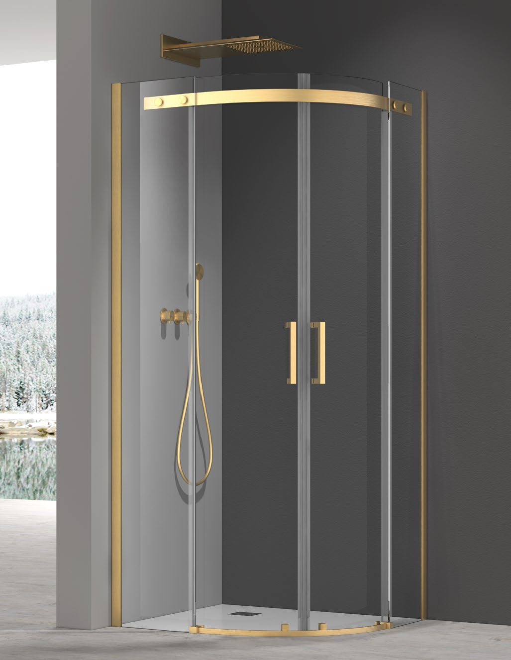 8+ Elite Two Door Quadrant Enclosure Brushed Brass installation; other components sold separately