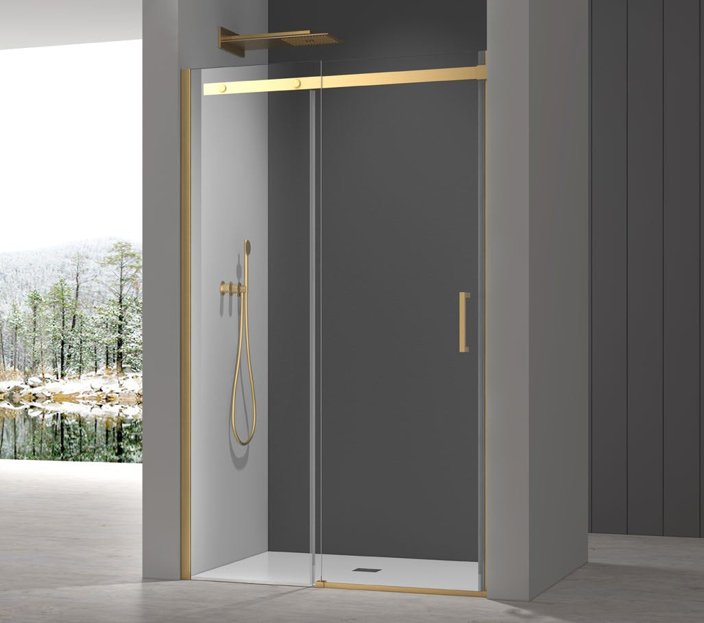8+ Elite Shower Side Panel Brushed Brass installation; other components sold separately