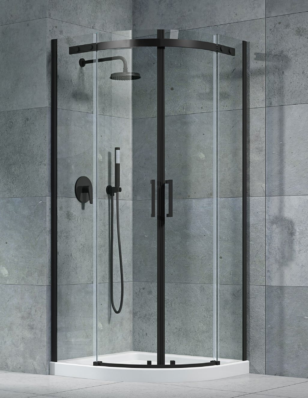 8+ Elite Two Door Quadrant Enclosure Black installation; other components sold separately