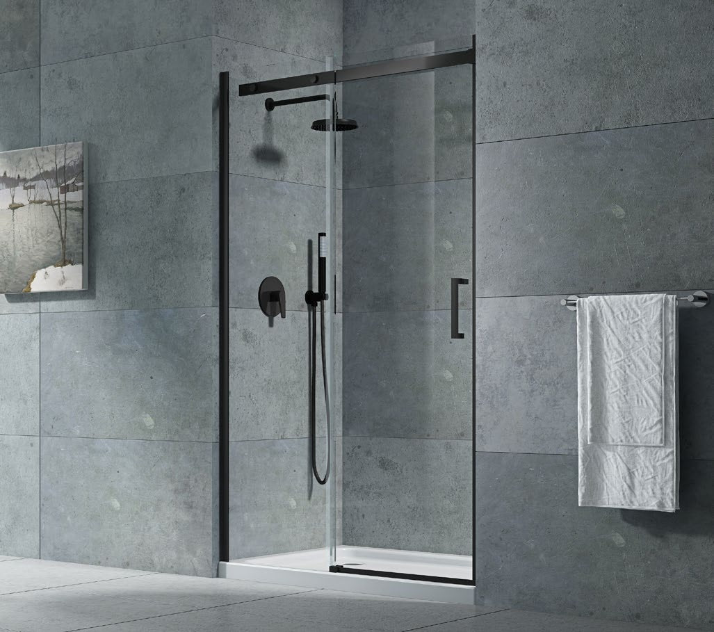 8+ Elite Shower Side Panel Black installation; other components sold separately