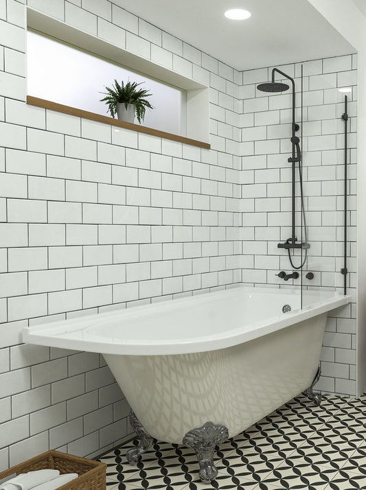 Victoria Freestanding Shower Bath; Right, Black; supplier brochure photograph