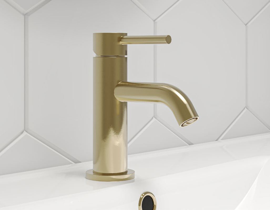 Oria Mono Basin Mixer with Click Waste; Brushed Bronze; supplier brochure photograph