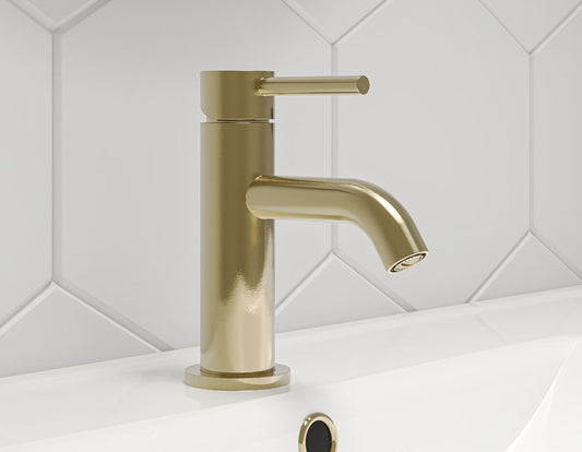 Oria Mono Basin Mixer with Click Waste; Brushed Bronze; supplier brochure photograph