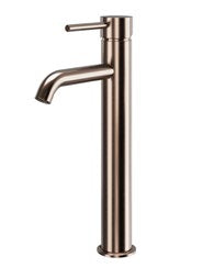 Oria Tall Mono Basin Mixer; Brushed Brass; supplier brochure photograph
