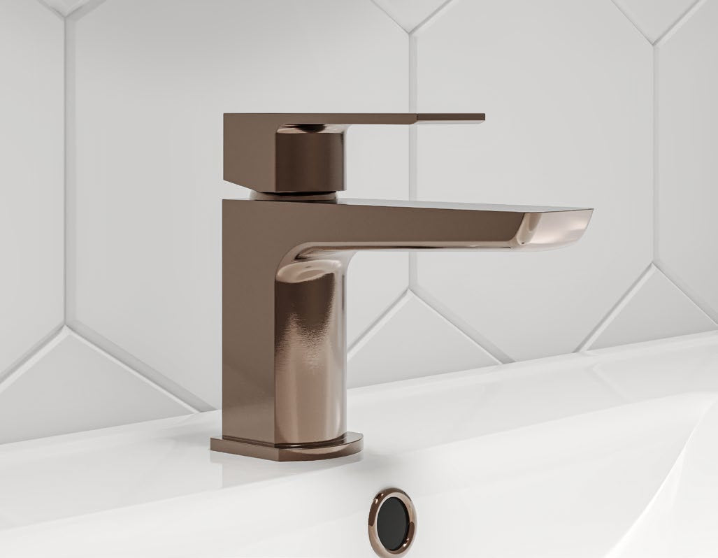 Olsen Mono Basin Mixer with Click Waste; Brushed Bronze; supplier brochure photograph