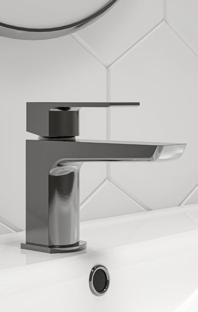 Olsen Mono Basin Mixer with Click Waste; Gunmetal; supplier brochure photograph