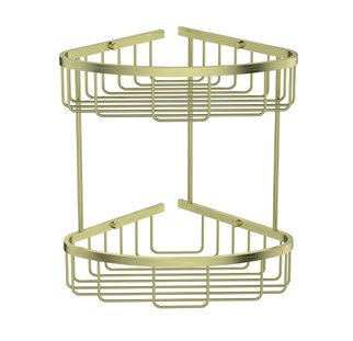 Twin Corner Shower Basket 280 mm; 205 x 205 x 280 mm, Brushed Brass; supplier brochure photograph