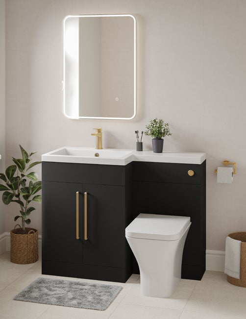 Lena L-Shape Furniture Pack with Doors; brochure range photograph, handing shown is illustrative
