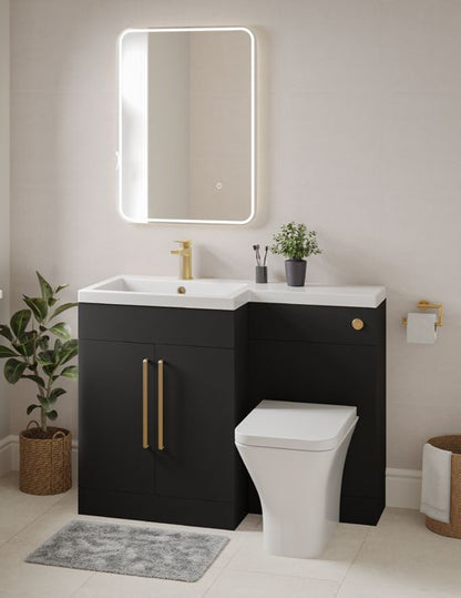 Lena L-Shape Furniture Pack with Doors; brochure range photograph, handing shown is illustrative