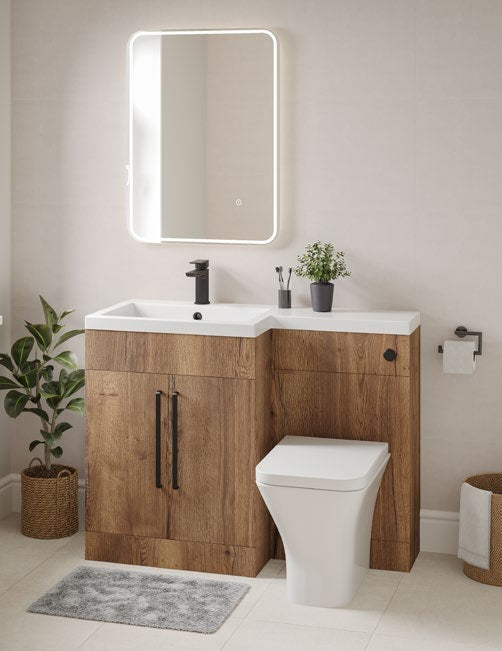 Lena L-Shape Furniture Pack with Doors; brochure range photograph, handing shown is illustrative