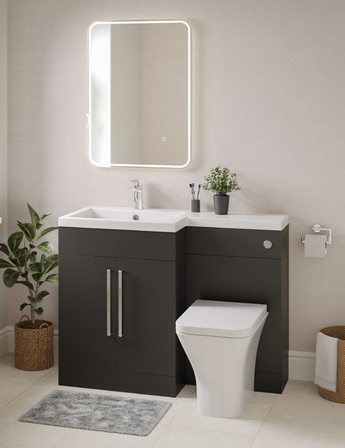 Lena L-Shape Furniture Pack with Doors; brochure range photograph, handing shown is illustrative