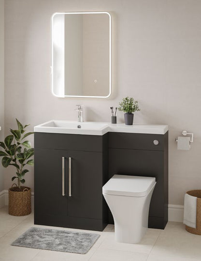 Lena L-Shape Furniture Pack with Doors; brochure range photograph, handing shown is illustrative