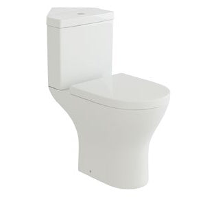 Dora Close Coupled Toilet with Soft Close Seat; {'Configuration': 'Corner'}; supplier brochure photograph