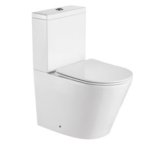 Halo Rimless Back to Wall Close Coupled Toilet; {'Finish': 'Gloss White'}; supplier brochure photograph