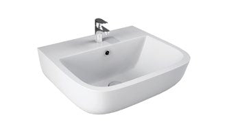 Sequence 600 Wall Hung Basin; {'Size': '400 x 365 mm'}; supplier brochure photograph