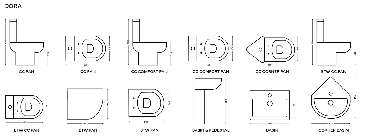 Dora supplier technical drawings; select the diagram for the relevant configuration