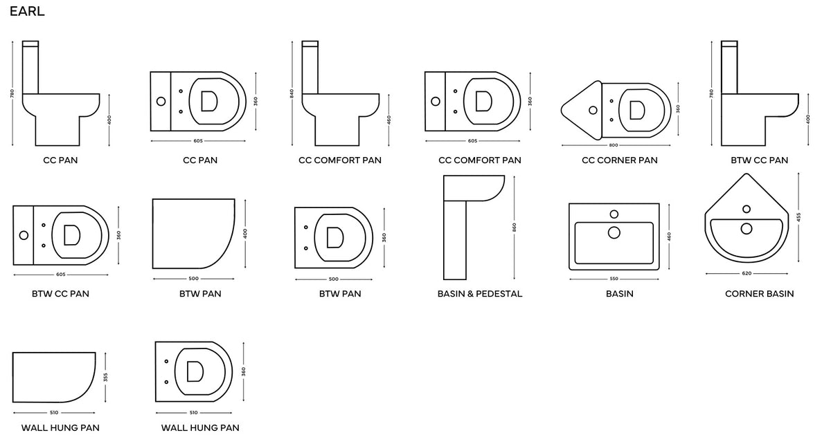 Earl supplier technical drawings; select the diagram for the relevant configuration