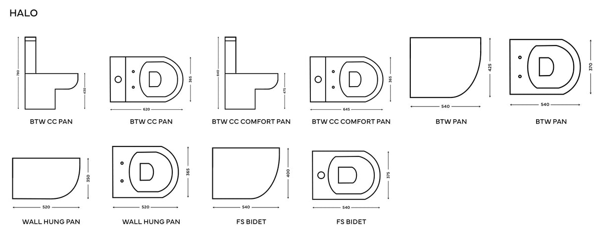 Halo supplier technical drawings; select the diagram for the relevant configuration