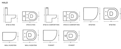 Halo supplier technical drawings; select the diagram for the relevant configuration