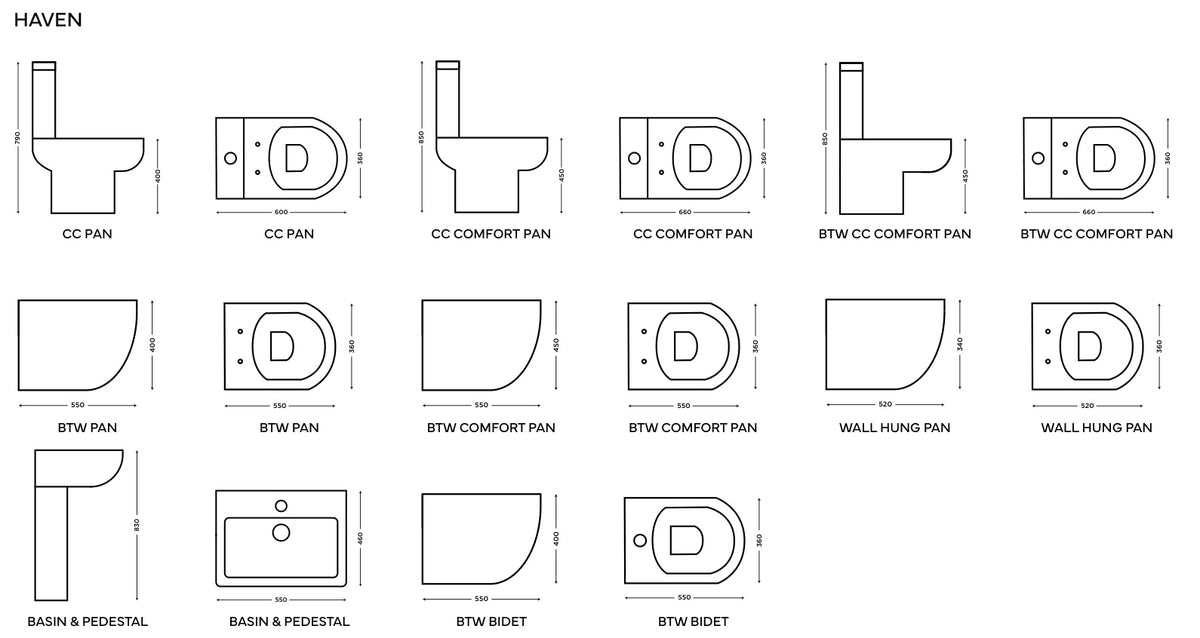 Haven supplier technical drawings; select the diagram for the relevant configuration