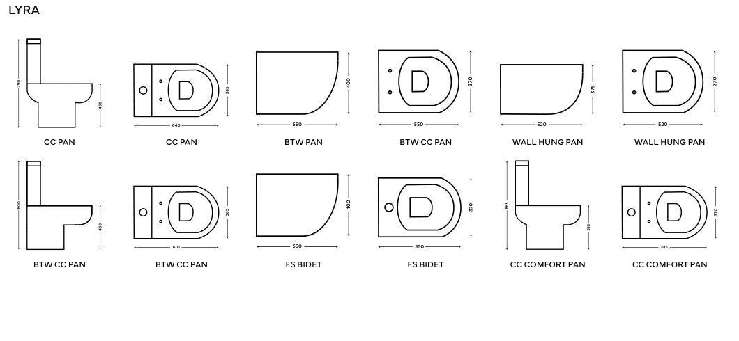 Lyra supplier technical drawings; select the diagram for the relevant configuration