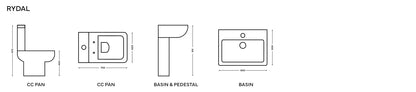 Rydal supplier technical drawings; select the diagram for the relevant configuration