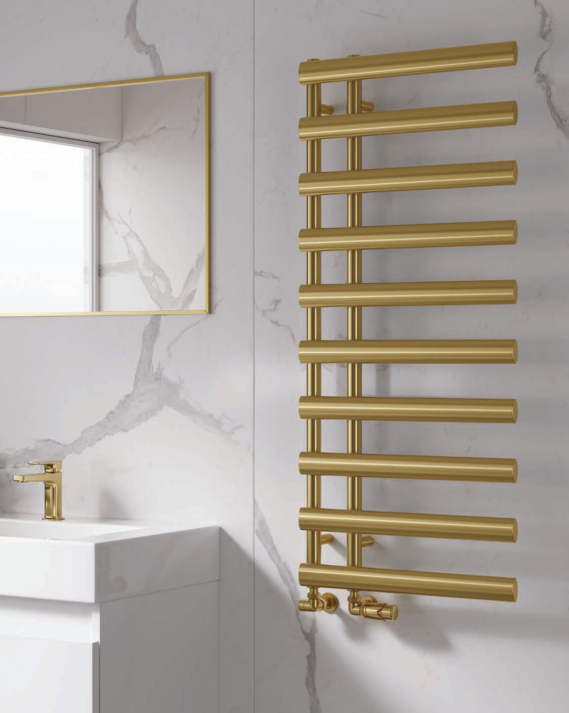 Reina Grace — Reina brochure page 42; Brushed Brass; pictured size 1140 x 500 mm