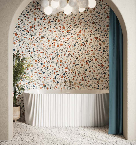 Labyrinth Fluted Back To Wall Bath — genuine brochure model/range photograph